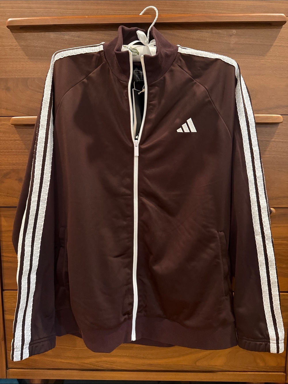 adidas Women’s Brown Track Jacket with Lacey White Stripes